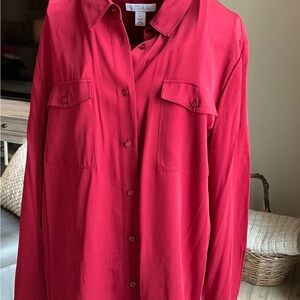 Nordstrom Garnet Red Button-Up silk blouse Blouse, Medium